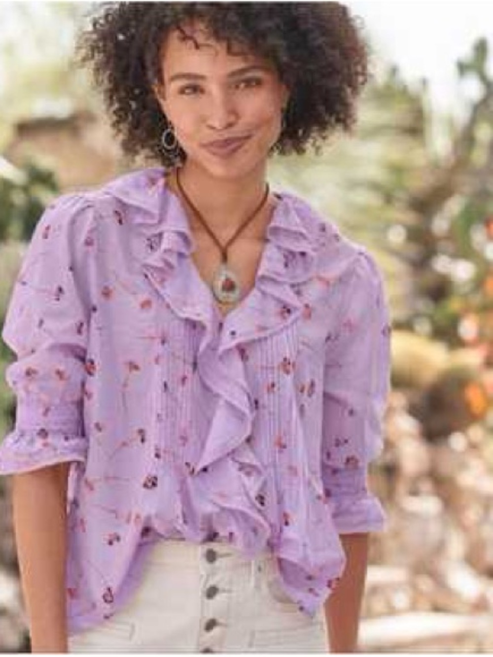 Sundance Beatrice Floral Ruffled V-Neck Blouse PM